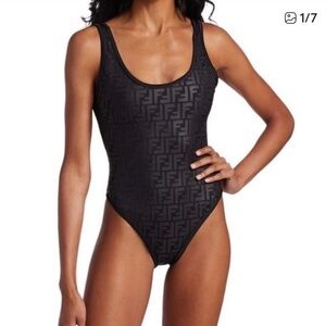 Fendi Embossed Logo One Piece Swimsuit Black